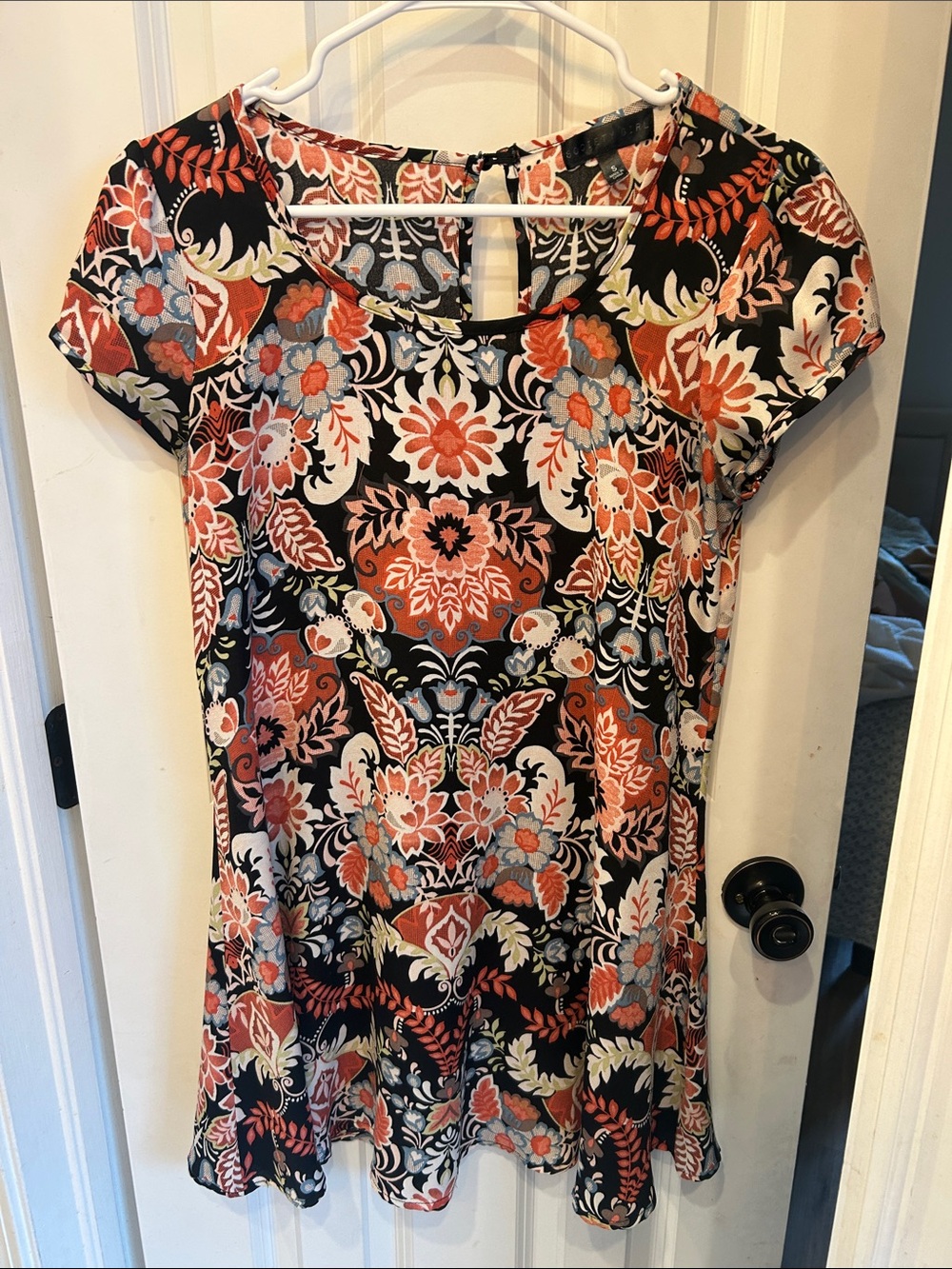 Society Floral Fit-and-Flare Dress in Black and Rust
